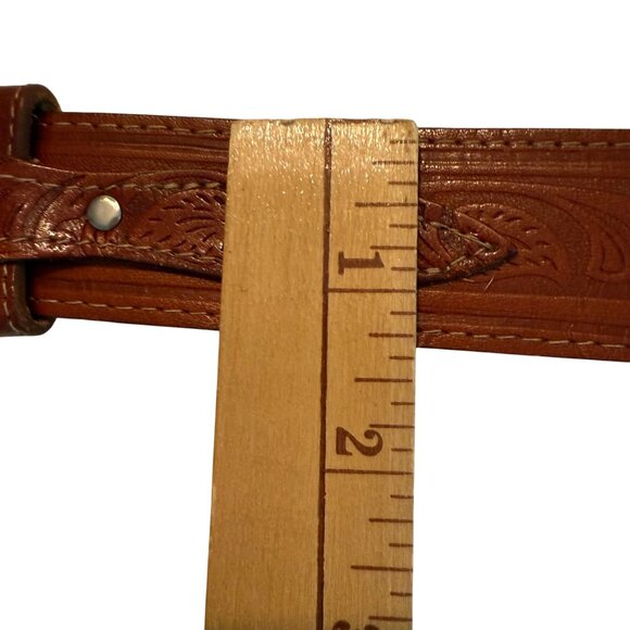 Haberdas Brown Tooled Leather Belt With Silver-Tone Buckle S/M - Picture 8 of 9